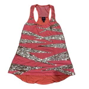 2B Bebe Coral Racerback Tank With Gold Sequins